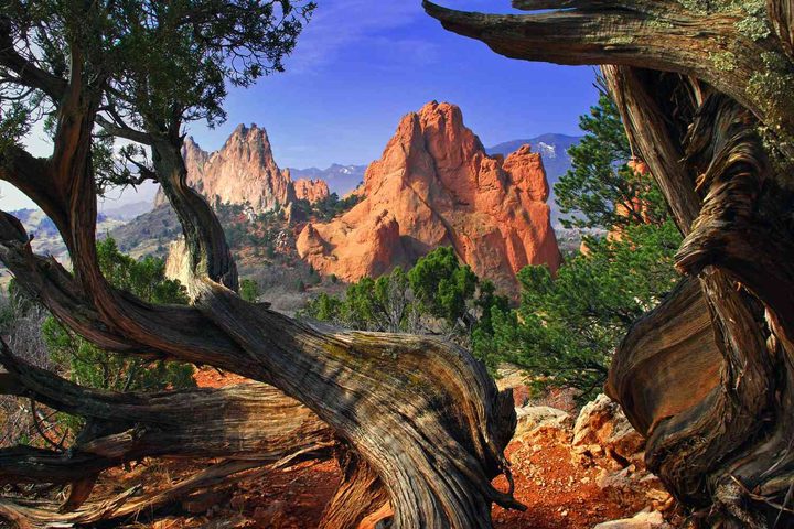 Garden of the Gods rock formations under a Colorado sky.
